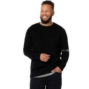 LABEL Men's Go-To Sweater XS Black Grey Merino Wool Knit Crewneck Pullover NWT